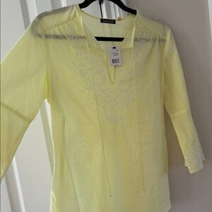 NWT Tahari Debra Blouse Light Yellow Embroidered Tunic sz xs